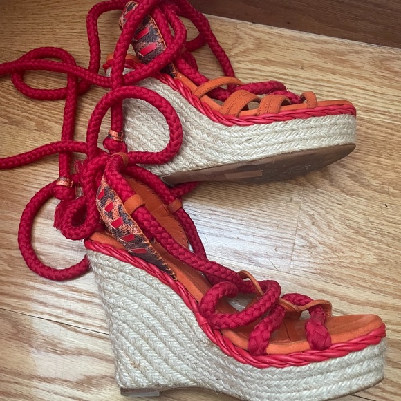 Vintage Dior Tahiti Gladiator Espadrille Sandals Orange Red Pre-Owned 37 1/2 - Picture 16 of 16